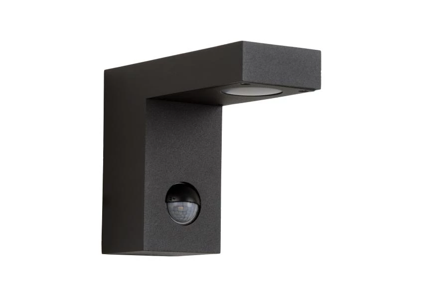 Lucide TEXAS-IR - Wandspot / Wandlamp Binnen/Buiten - LED - 1x7W 3000K - IP54 - Beweging & dag/nacht sensor (uitschakelbaar) - Antraciet - uitgezet